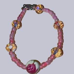 Handcrafted pink rose beaded bracelet glass beads